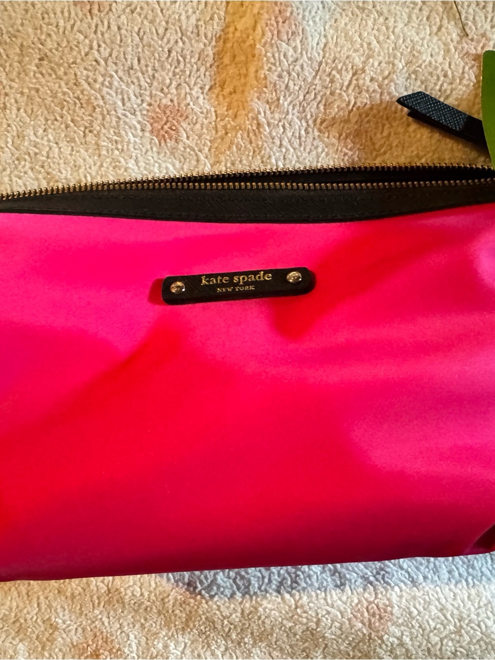 kate spade Hot Pink Nylon Cosmetic Pouch with Black Trim